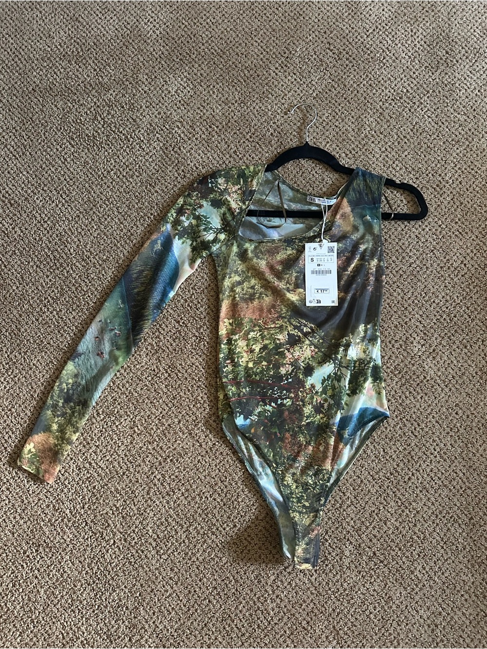 Zara Women’s Green Multi-Print One Sleeve Nature One-Piece Bodysuit